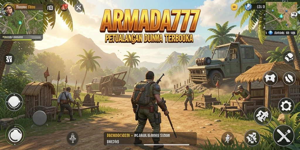 Screenshot utama ARMADA777 menampilkan eksplorasi dunia terbuka yang memukau.