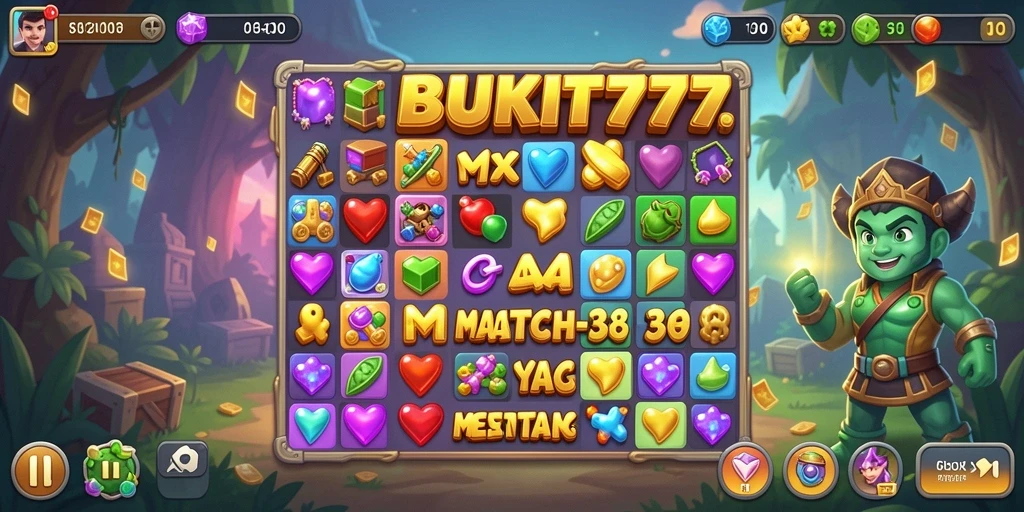 Gambaran gameplay menantang di BUKIT777, keseruan Match-3 yang seru.