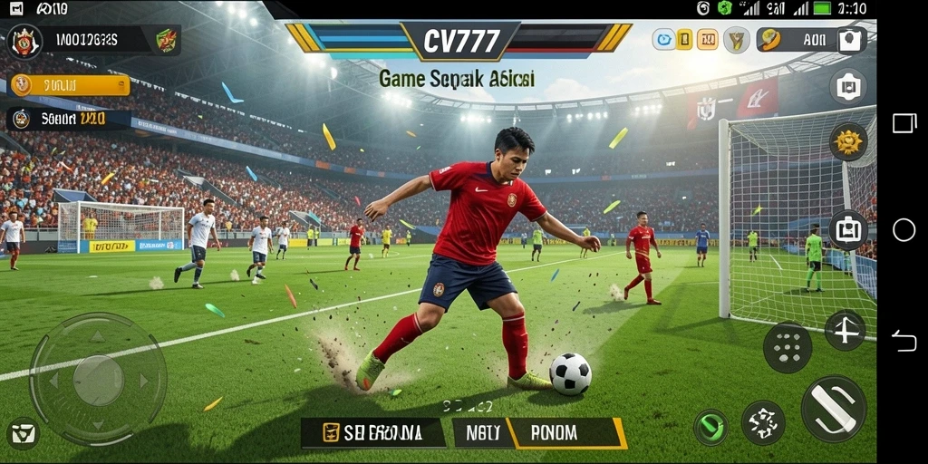 Screenshot menunjukkan aksi intens dalam pertandingan sepak bola CV777.
