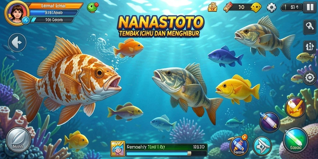 Screenshot gameplay NANASTOTO yang menampilkan aksi Tembak Ikan yang seru.