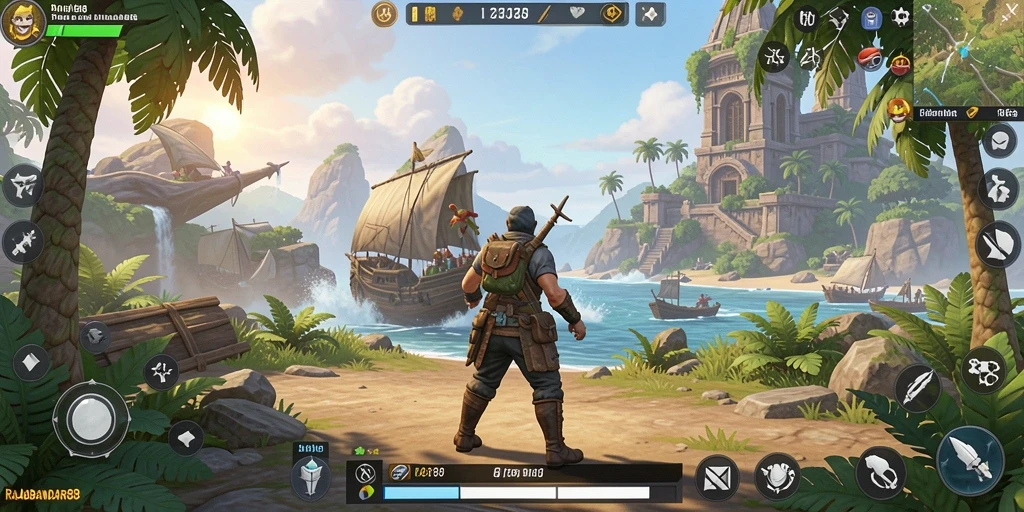 Tangkapan layar gameplay RAJABANDAR88 menunjukkan eksplorasi dunia terbuka yang menakjubkan.