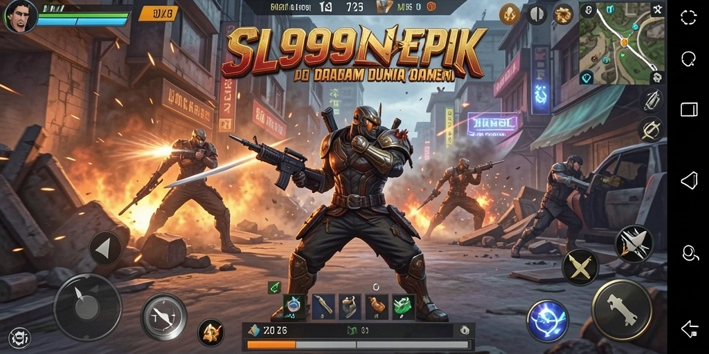Screenshot gameplay SL999 menunjukkan pertarungan yang mendebarkan dan karakter yang dinamis.