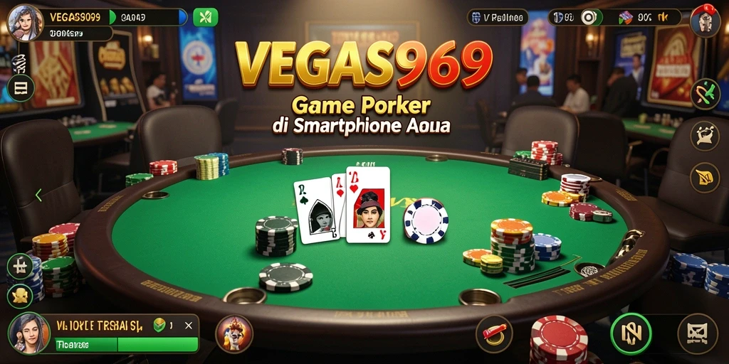 Tampilan gameplay Poker yang mendebarkan di VEGAS969.