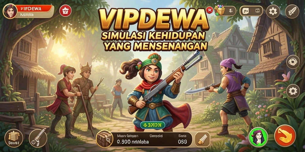 Screenshot gameplay VIPDEWA yang menunjukkan aktivitas simulasi kehidupan.